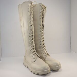 Circus by Sam Edelman Tall Combat Boots Women 7.5 Cream Lace Up Lug Sole Boots